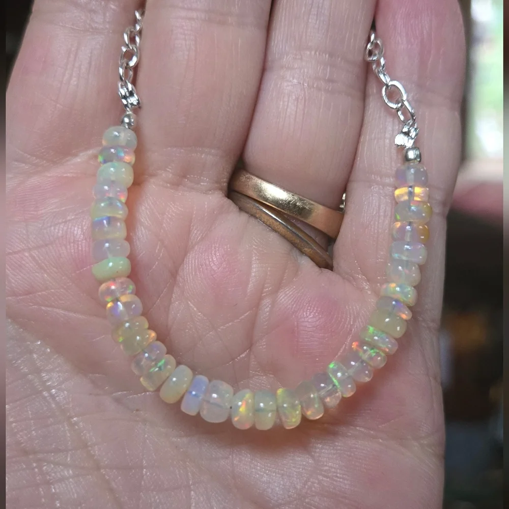 Fire Opal Natural 1-2k ×35 & sterling Rhondel Bracelet Sz8.5" Adjustable - Picture 7 of 8